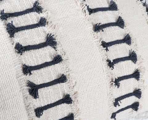 Set Of 2 Tufted Texture Boho Off-White Gray Fringe Cushion Cover