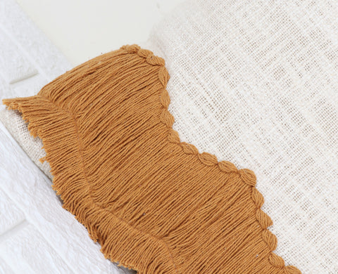 Set Of 3 Hand Tufted Texture Boho Ivory Mustard Yellow Fringe Cushion Cover