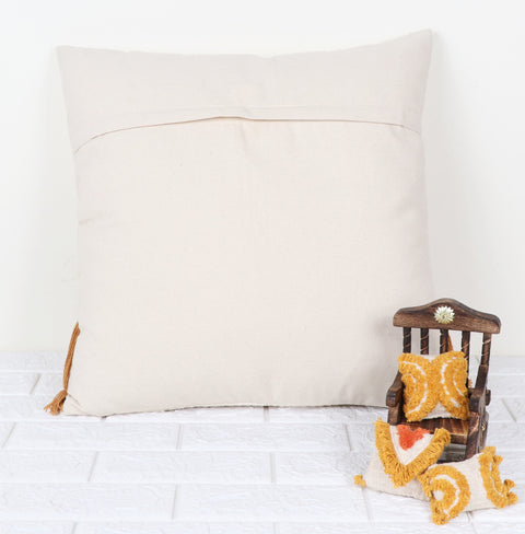 Set Of 3 Hand Tufted Texture Boho Ivory Mustard Yellow Fringe Cushion Cover