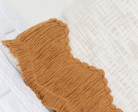 Set Of 3 Hand Tufted Texture Boho Ivory Mustard Yellow Fringe Cushion Cover
