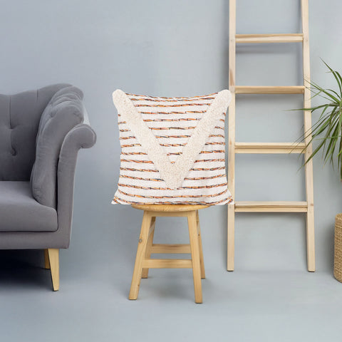 Hand Tufted Texture Boho Ivory and Mustard Yellow Fringe Cushion Cover