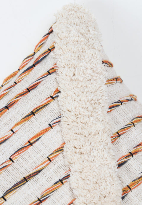 Hand Tufted Texture Boho Ivory and Mustard Yellow Fringe Cushion Cover