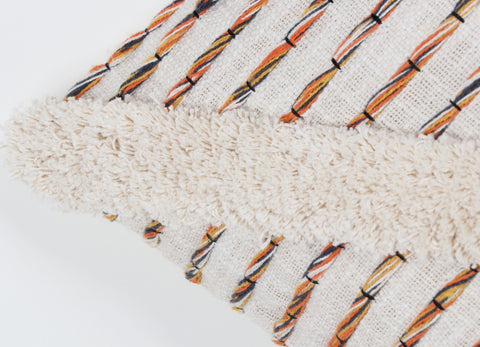 Hand Tufted Texture Boho Ivory and Mustard Yellow Fringe Cushion Cover