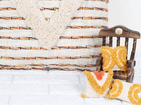 Set Of 3 Hand Tufted Texture Boho Ivory Mustard Yellow Fringe Cushion Cover