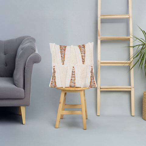 Set Of 3 Hand Tufted Texture Boho Ivory Mustard Yellow Fringe Cushion Cover