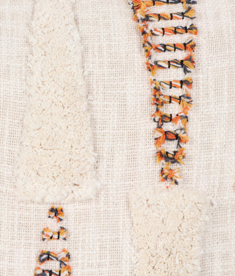 Hand Tufted Texture Boho Ivory and Mustard Yellow Fringe Cushion Cover