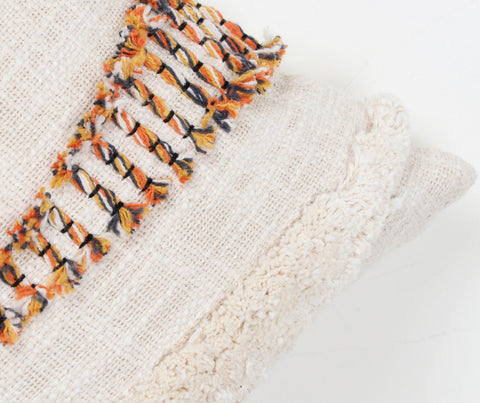 Set Of 3 Hand Tufted Texture Boho Ivory Mustard Yellow Fringe Cushion Cover