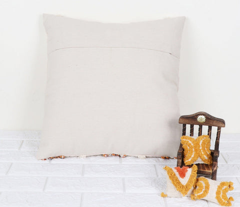 Set Of 3 Hand Tufted Texture Boho Ivory Mustard Yellow Fringe Cushion Cover
