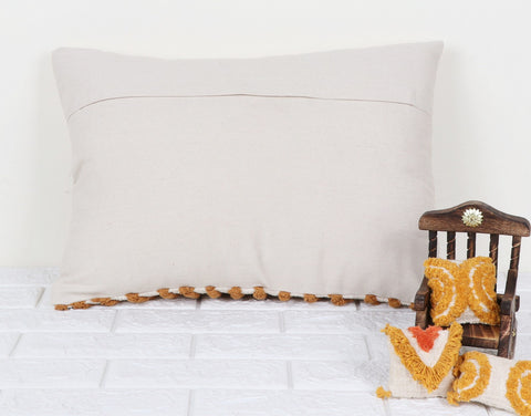 Tufted Texture Boho Ivory and Mustard Yellow Fringe Cushion Cover