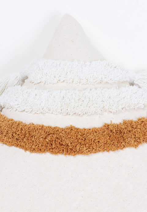 Tufted Texture Boho Ivory and Mustard Yellow Fringe Cushion Cover