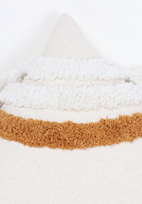 Set Of 3 Tufted Texture Boho Ivory Mustard Yellow Fringe Cushion Cover