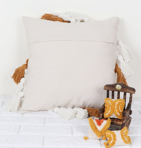Set Of 3 Tufted Texture Boho Ivory Mustard Yellow Fringe Cushion Cover