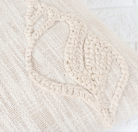 Hand Tufted Texture Boho Ivory and Pink Fringe Cushion Cover