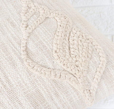 Set Of 3 Hand Tufted Texture Boho Ivory Pink Fringe Cushion Cover