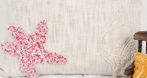 Set Of 2 Hand Tufted Texture Boho Ivory Pink Fringe Cushion Cover