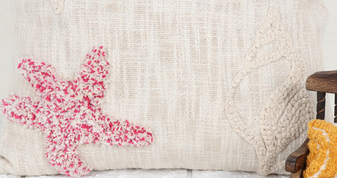 Hand Tufted Texture Boho Ivory and Pink Fringe Cushion Cover