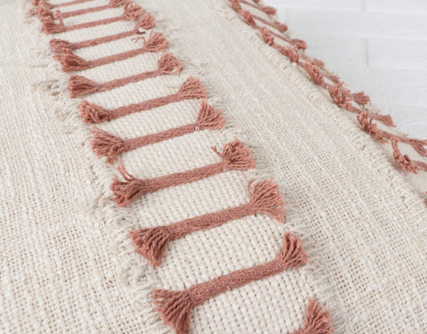 Set Of 3 Tufted Texture Boho Ivory Light Mauve Fringe Cushion Cover