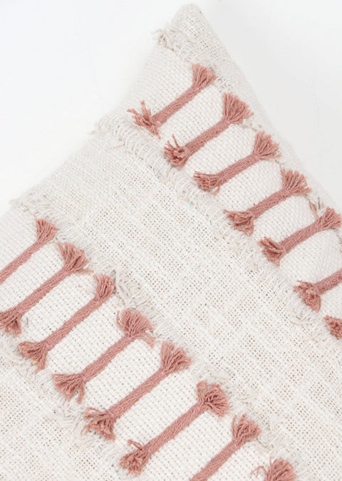 Set Of 3 Tufted Texture Boho Ivory Light Mauve Fringe Cushion Cover