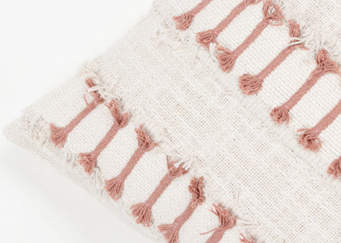 Set Of 3 Tufted Texture Boho Ivory Light Mauve Fringe Cushion Cover