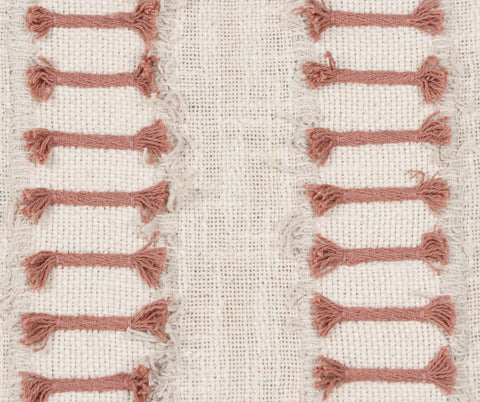 Tufted Texture Boho Ivory and Light Mauve Fringe Cushion Cover