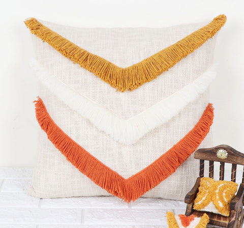 Set Of 3 Hand Tufted Texture Boho Ivory Mustard Yellow Cushion Cover