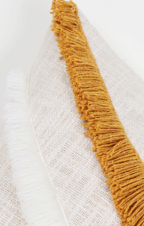 Set Of 3 Hand Tufted Texture Boho Ivory Mustard Yellow Cushion Cover