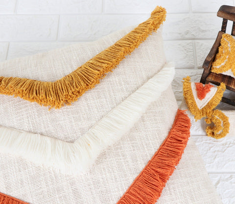 Set Of 3 Hand Tufted Texture Boho Ivory Mustard Yellow Cushion Cover
