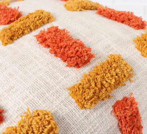 Set Of 3 Hand Tufted Texture Boho Ivory Mustard Yellow Cushion Cover
