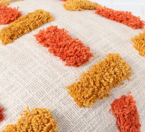 Hand Tufted Texture Boho Ivory and Mustard Yellow Cushion Cover