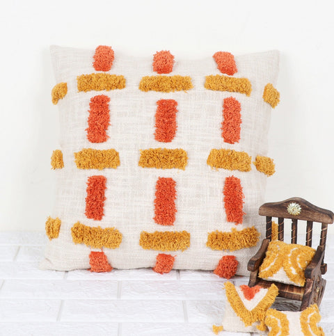 Set Of 3 Hand Tufted Texture Boho Ivory Mustard Yellow Cushion Cover