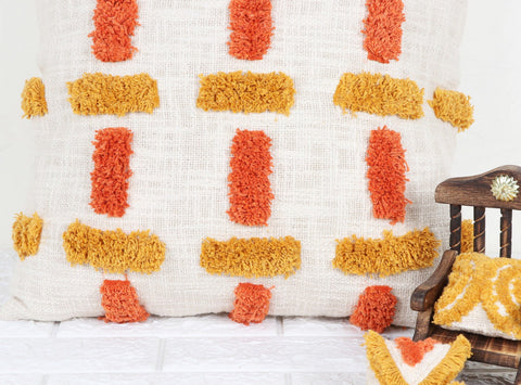 Set Of 3 Hand Tufted Texture Boho Ivory Mustard Yellow Cushion Cover