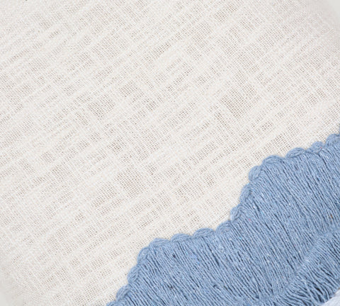 Set Of 3 Tufted Texture Boho Ivory Blue Fringe Cushion Cover