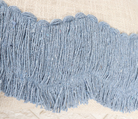 Set Of 3 Tufted Texture Boho Ivory Blue Fringe Cushion Cover