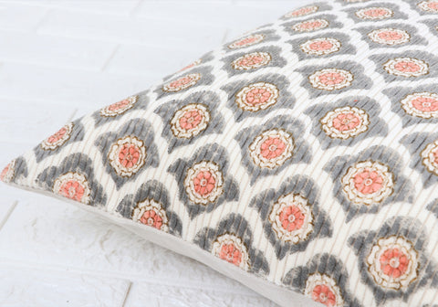 Printed Boho Tufted Orange And White Jaipuri Print Cushion Cover