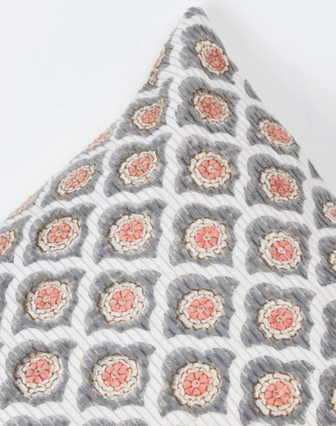 Printed Boho Tufted Orange And White Jaipuri Print Cushion Cover
