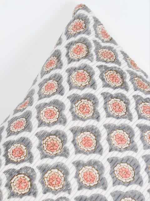 Printed Boho Tufted Orange And White Jaipuri Print Cushion Cover