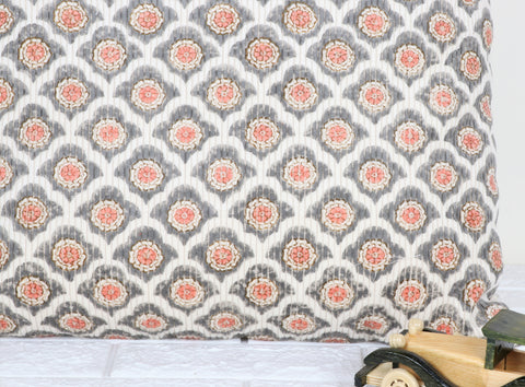 Printed Boho Tufted Orange And White Jaipuri Print Cushion Cover