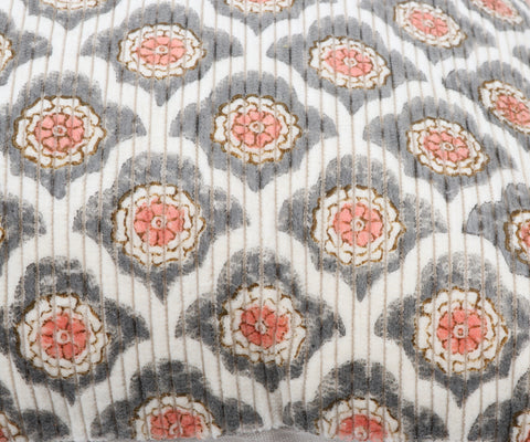 Printed Boho Tufted Orange And White Jaipuri Print Cushion Cover