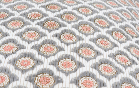 Printed Boho Tufted Orange And White Jaipuri Print Cushion Cover