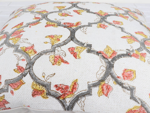 Printed Boho Tufted Gray And White Jaipuri Print Cushion Cover