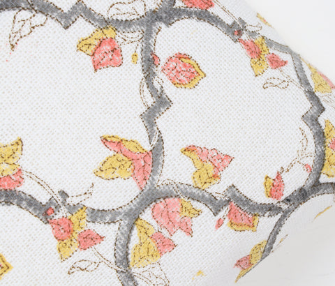 Printed Boho Tufted Gray And White Jaipuri Print Cushion Cover