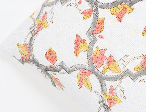 Printed Boho Tufted Gray And White Jaipuri Print Cushion Cover