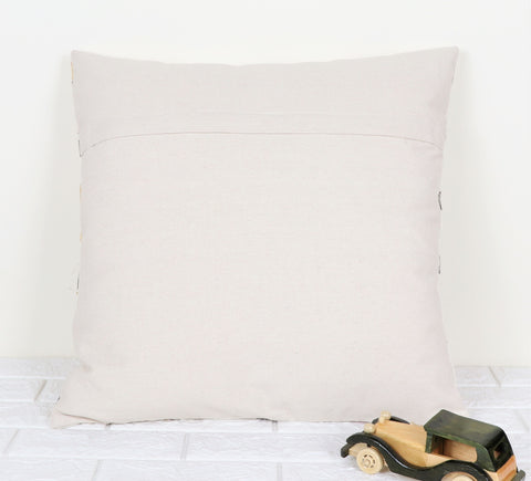 Printed Boho Tufted Gray And White Jaipuri Print Cushion Cover