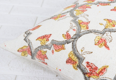 Printed Boho Tufted Gray And White Jaipuri Print Cushion Cover