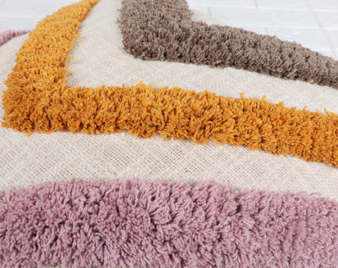 Set Of 3 Tufted Texture Boho Ivory Pink Fringe Cushion Cover
