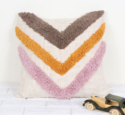 Set Of 3 Tufted Texture Boho Ivory Pink Fringe Cushion Cover