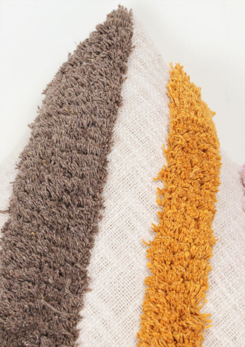 Set Of 3 Tufted Texture Boho Ivory Pink Fringe Cushion Cover