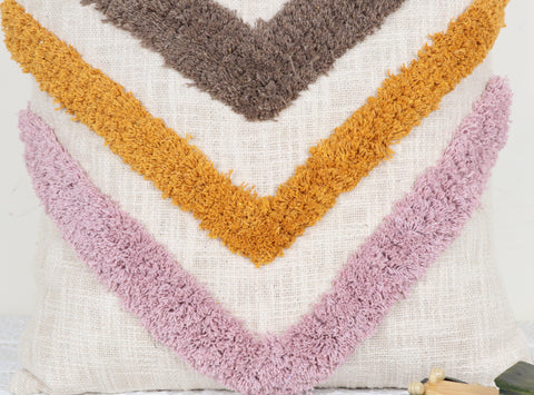 Set Of 3 Tufted Texture Boho Ivory Pink Fringe Cushion Cover