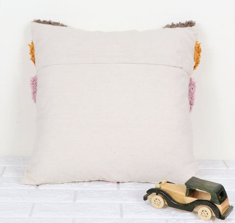 Set Of 3 Tufted Texture Boho Ivory Pink Fringe Cushion Cover