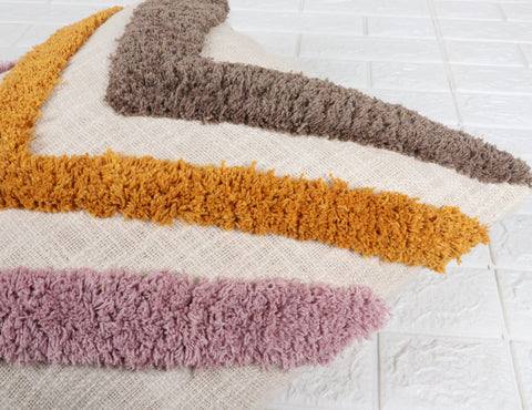 Set Of 3 Tufted Texture Boho Ivory Pink Fringe Cushion Cover